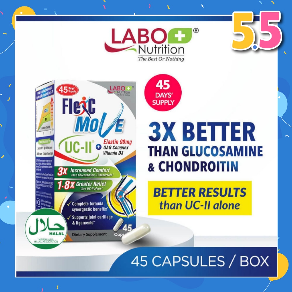 FlexC Move Dietary Supplement Capsule (UC-II Undenatured Type II Collagen With Vitamin D3 & Elastin For Joint Knee, Ligament, Tendon & Cartilage) 45s