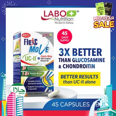 LABO NUTRITION FlexC Move Dietary Supplement Capsule (UC-II Undenatured Type II Collagen With Vitamin D3 & Elastin For Joint Knee, Ligament, Tendon & Cartilage) 45s