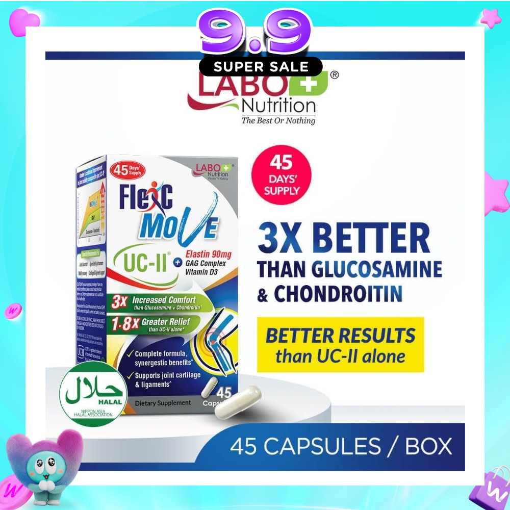 FlexC MOVE UC-II Collagen with Vitamin D3 & Elastin Supplement Capsule (Joint Mobility & Flexibility) 45s image