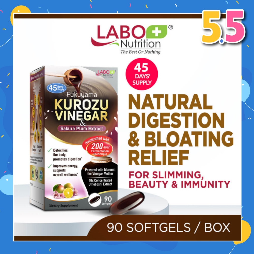 Fukuyama Kurozu Vinegar & Sakura Plum Extract Softgel (For Natural Digestion, Bloating Relief, Slimming & Immunity) 90s