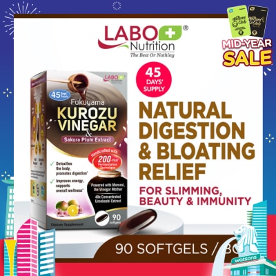 LABO NUTRITION Fukuyama Kurozu Vinegar & Sakura Plum Extract Softgel (For Natural Digestion, Bloating Relief, Slimming & Immunity) 90s