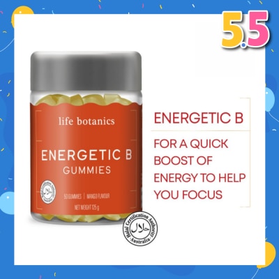 LIFE BOTANICS Energetic B Mango Gummy (For A Quick Boost Of Energy To Help Focus) 50s