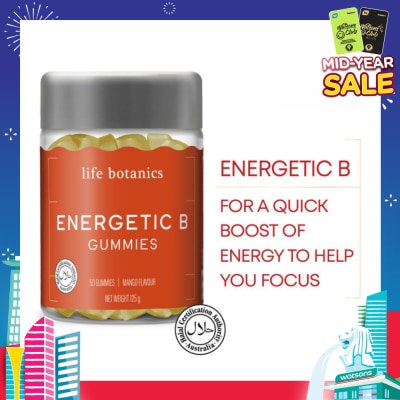 LIFE BOTANICS Energetic B Mango Gummy (For A Quick Boost Of Energy To Help Focus) 50s