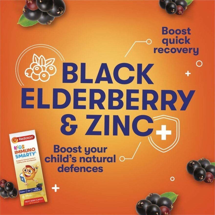 Kids Immuno Smarty Choline, Zinc & Black Elderberry Fruity Berry Flavour Sachet (To Supports Immune Health & Healthy Brain Development) 7s