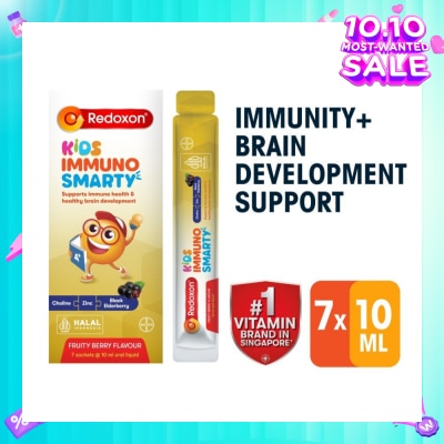 REDOXON Kids Immuno Smarty Choline, Zinc & Black Elderberry Fruity Berry Flavour Sachet (To Supports Immune Health & Healthy Brain Development) 7s (Expiry: Jul`2026)