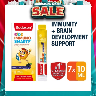 REDOXON - Kids Immuno Smarty Choline, Zinc & Black Elderberry Fruity Berry Flavour Sachet (To Supports Immune Health & Healthy Brain Development) 7s