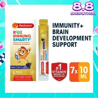 REDOXON Kids Immuno Smarty Choline, Zinc & Black Elderberry Fruity Berry Flavour Sachet (To Supports Immune Health & Healthy Brain Development) 7s