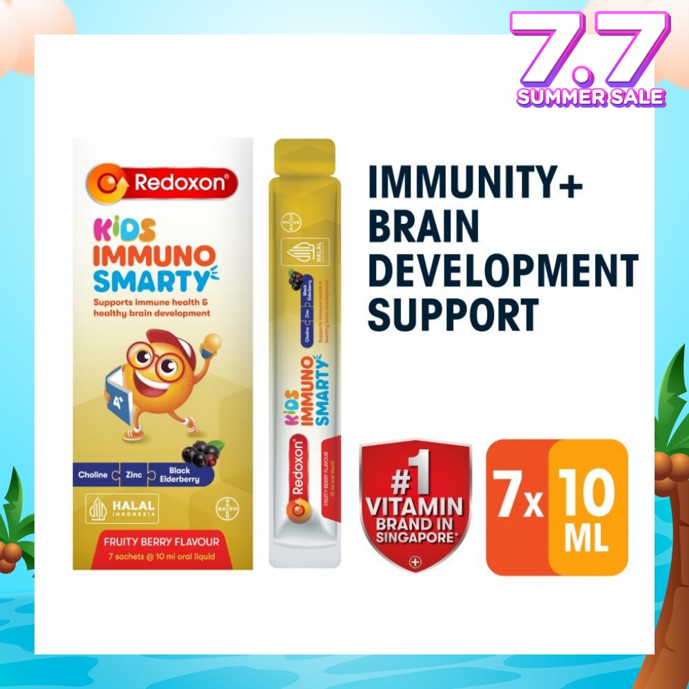 Kids Immuno Smarty Choline, Zinc & Black Elderberry Fruity Berry Flavour Sachet (To Supports Immune Health & Healthy Brain Development) 7s