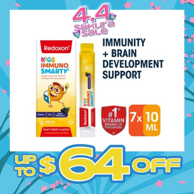 REDOXON - Kids Immuno Smarty Choline, Zinc & Black Elderberry Fruity Berry Flavour Sachet (To Supports Immune Health & Healthy Brain Development) 7s