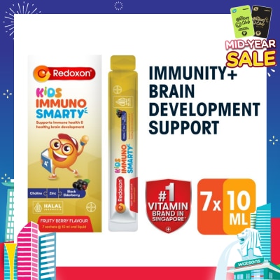 REDOXON Kids Immuno Smarty Choline, Zinc & Black Elderberry Fruity Berry Flavour Sachet (To Supports Immune Health & Healthy Brain Development) 7s