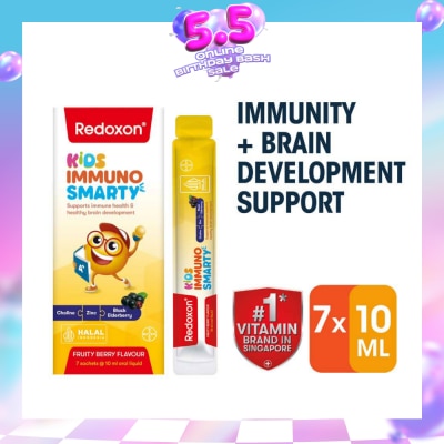 REDOXON - Kids Immuno Smarty Choline, Zinc & Black Elderberry Fruity Berry Flavour Sachet (To Supports Immune Health & Healthy Brain Development) 7s