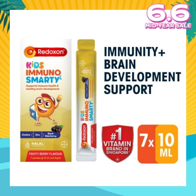 REDOXON Kids Immuno Smarty Choline, Zinc & Black Elderberry Fruity Berry Flavour Sachet (To Supports Immune Health & Healthy Brain Development) 7s