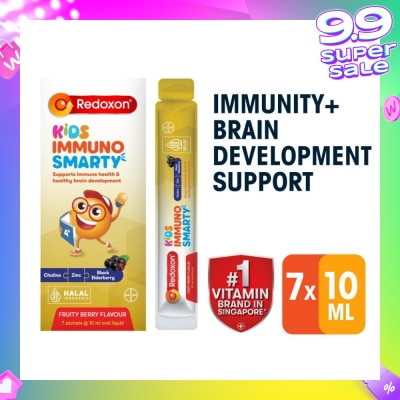 REDOXON Kids Immuno Smarty Choline, Zinc & Black Elderberry Fruity Berry Flavour Sachet (To Supports Immune Health & Healthy Brain Development) 7s