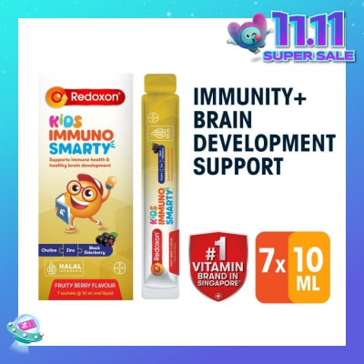 REDOXON Kids Immuno Smarty Choline, Zinc & Black Elderberry Fruity Berry Flavour Sachet (To Supports Immune Health & Healthy Brain Development) 7s (Expiry: Jul`2026)