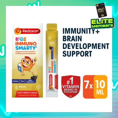 REDOXON Kids Immuno Smarty Choline, Zinc & Black Elderberry Fruity Berry Flavour Sachet (To Supports Immune Health & Healthy Brain Development) 7s