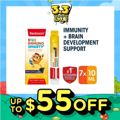 REDOXON Kids Immuno Smarty Choline, Zinc & Black Elderberry Fruity Berry Flavour Sachet (To Supports Immune Health & Healthy Brain Development) 7s