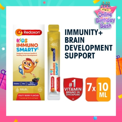 REDOXON Kids Immuno Smarty Choline, Zinc & Black Elderberry Fruity Berry Flavour Sachet (To Supports Immune Health & Healthy Brain Development) 7s