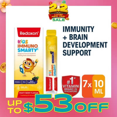 REDOXON Kids Immuno Smarty Choline, Zinc & Black Elderberry Fruity Berry Flavour Sachet (To Supports Immune Health & Healthy Brain Development) 7s (Expiry: Jul`2026)