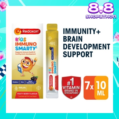 REDOXON Kids Immuno Smarty Choline, Zinc & Black Elderberry Fruity Berry Flavour Sachet (To Supports Immune Health & Healthy Brain Development) 7s