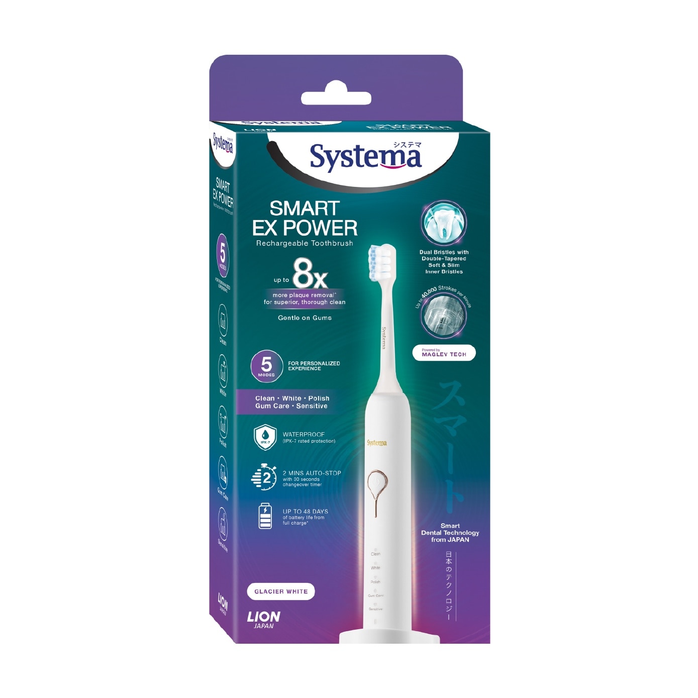 Smart EX Power Rechargeable Toothbrush Glacier White (with 2 Brush Heads & Charger) 1s image