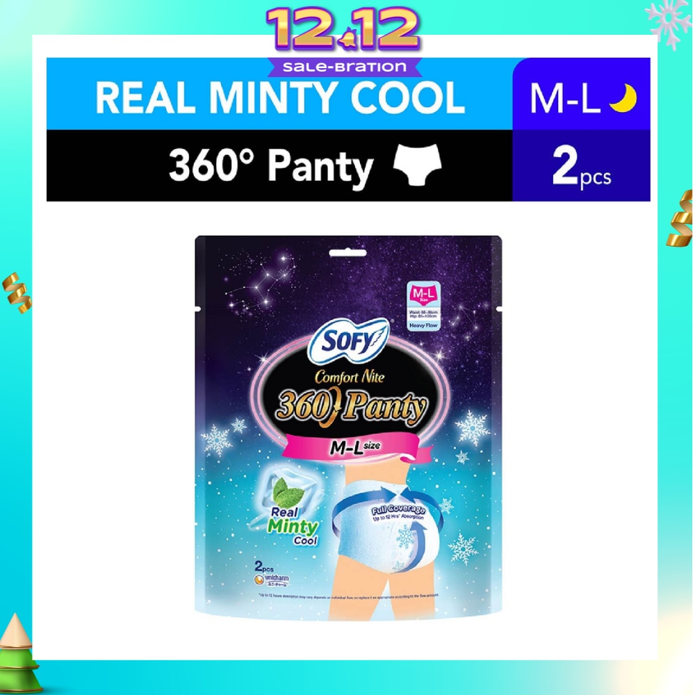 Comfort 2 in 1 Night Panty 360 Size M-L Cool (Cool & Refreshing + 12hr Protection + Soft & Stretchable) 2s