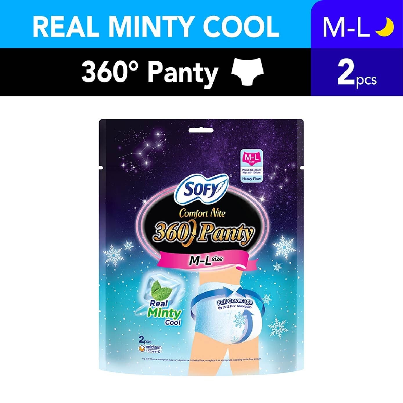 Comfort 2 in 1 Night Panty 360 Size M-L Cool (Cool & Refreshing + 12hr Protection + Soft & Stretchable) 2s