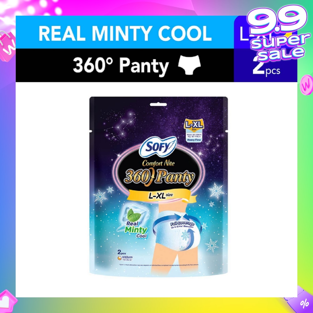 Comfort 2 in 1 Night Panty 360 Size L-XL Cool (Cool & Refreshing + 12hr Protection + Soft & Stretchable) 2s