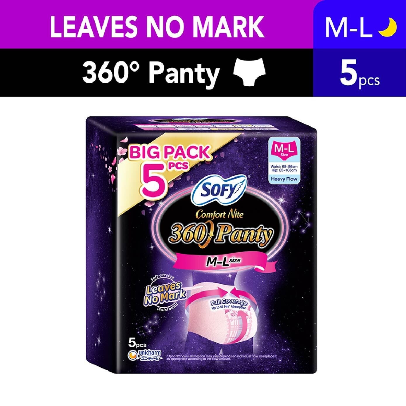 Comfort 2 in 1 Night Panty 360 Size M-L (12hr Protection + Fit & Stretchable + Airy Breathable) 5s