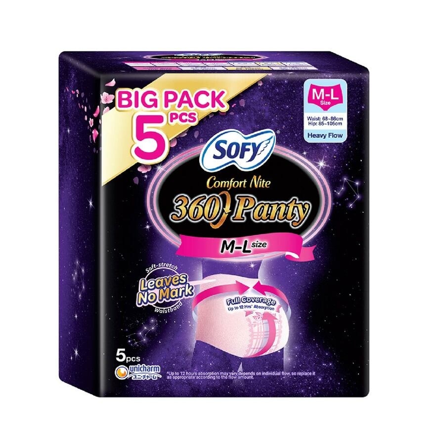 Comfort 2 in 1 Night Panty 360 Size M-L (12hr Protection + Fit & Stretchable + Airy Breathable) 5s