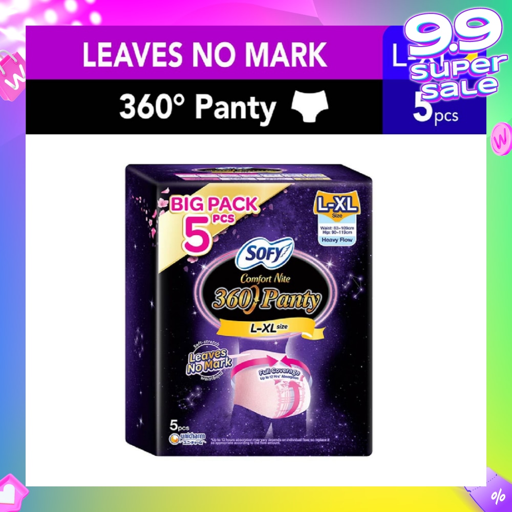 Comfort 2 in 1 Night Panty 360 Size L-XL (12hr Protection + Fit & Stretchable + Airy Breathable) 5s