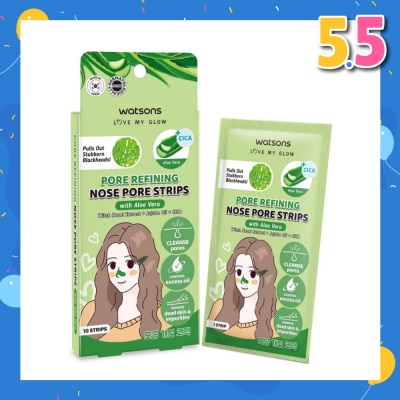 WATSONS Pore Refining Nose Pore Strips With Aloe Vera (With Hazel Extract + Jojoba Oil + Cica) 10s