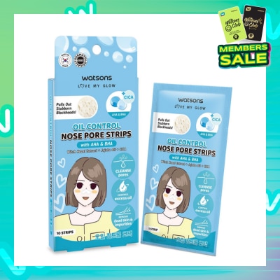 WATSONS Oil Control Nose Pore Strips With AHA & BHA (With Hazel Extract + Jojoba Oil + Cica) 10s