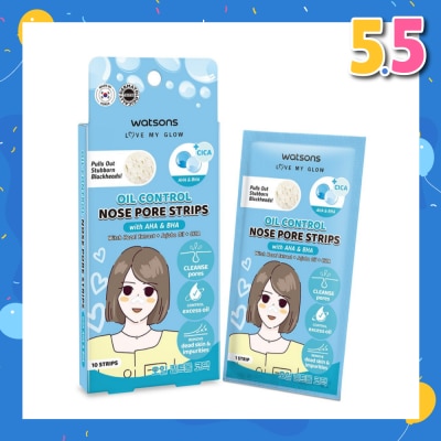 WATSONS Oil Control Nose Pore Strips With AHA & BHA (With Hazel Extract + Jojoba Oil + Cica) 10s
