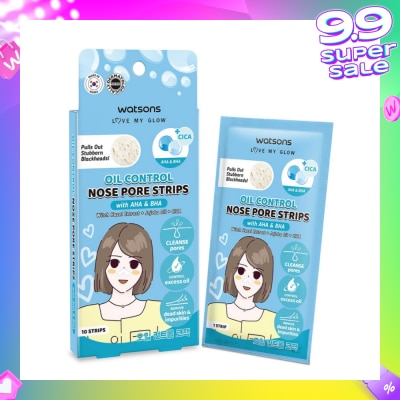 WATSONS Oil Control Nose Pore Strips With AHA & BHA (With Hazel Extract + Jojoba Oil + Cica) 10s