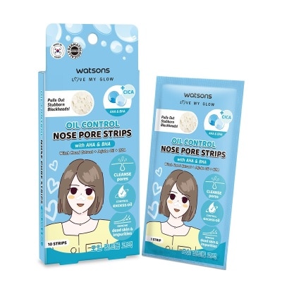 WATSONS Oil Control Nose Pore Strips With AHA & BHA (With Hazel Extract + Jojoba Oil + Cica) 10s