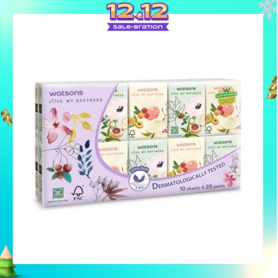 WATSONS X-Flower Velvety Soft Mini Hankies (Ultra Soft & Dermatologically Tested) 3-Ply 10s x 20 Packs