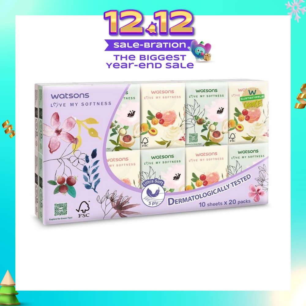 X-Flower Velvety Soft Mini Hankies (Ultra Soft & Dermatologically Tested) 3-Ply 10s x 20 Packs