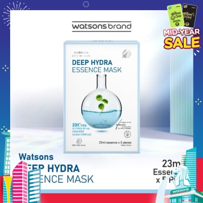 WATSONS Deep Hydra Essence Sheet Mask 23ml (With 10 Types Of Hyaluronic Acid, Algae Complex & Ceramide) 5s