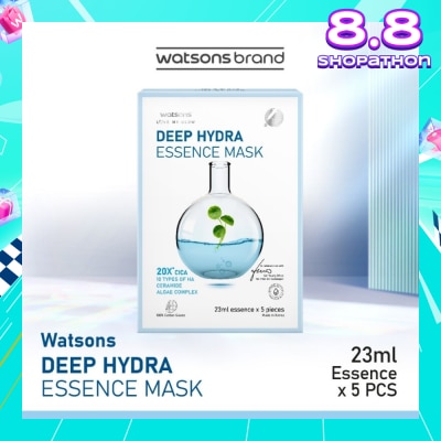 WATSONS Deep Hydra Essence Sheet Mask 23ml (With 10 Types Of Hyaluronic Acid, Algae Complex & Ceramide) 5s