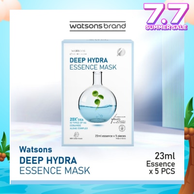 WATSONS Deep Hydra Essence Sheet Mask 23ml (With 10 Types Of Hyaluronic Acid, Algae Complex & Ceramide) 5s