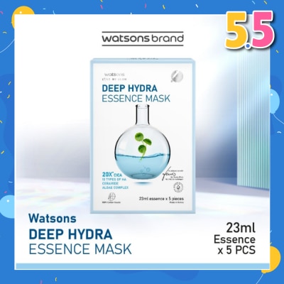 WATSONS Deep Hydra Essence Sheet Mask 23ml (With 10 Types Of Hyaluronic Acid, Algae Complex & Ceramide) 5s