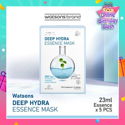 WATSONS Deep Hydra Essence Sheet Mask 23ml (With 10 Types Of Hyaluronic Acid, Algae Complex & Ceramide) 5s