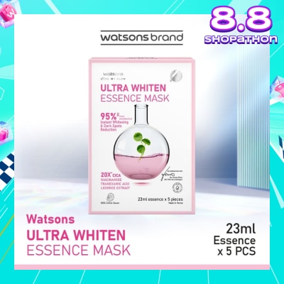 WATSONS Ultra Whiten Essence Sheet Mask 23ml (With 3% Niacinamide, Tranexamic Acid & Licorice Extract) 5s