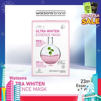 WATSONS Ultra Whiten Essence Sheet Mask 23ml (With 3% Niacinamide, Tranexamic Acid & Licorice Extract) 5s