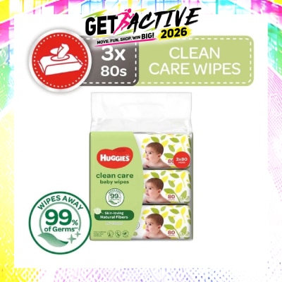 HUGGIES - Clean Care Baby Wipes 3 Packs x 80 Wipes image