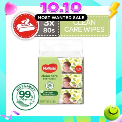 HUGGIES Clean Care Baby Wipes 3 Packs x 80 Wipes image
