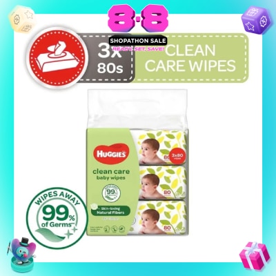 HUGGIES - Clean Care Baby Wipes 3 Packs x 80 Wipes
