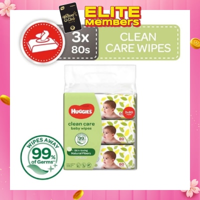 HUGGIES Clean Care Baby Wipes 3 Packs x 80 Wipes