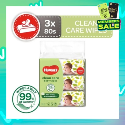 HUGGIES Clean Care Baby Wipes 3 Packs x 80 Wipes