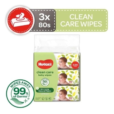 HUGGIES Clean Care Baby Wipes 3 Packs x 80 Wipes